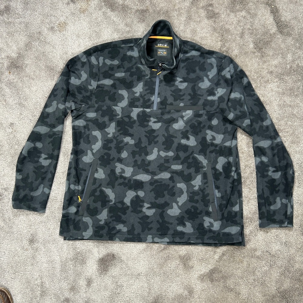 Orvis Fleece Pullover Mens XL Grey Camo 1971 Camo Quarter Zip 3EF6